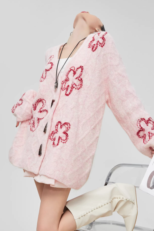 Flower Cable Knit Cardigan