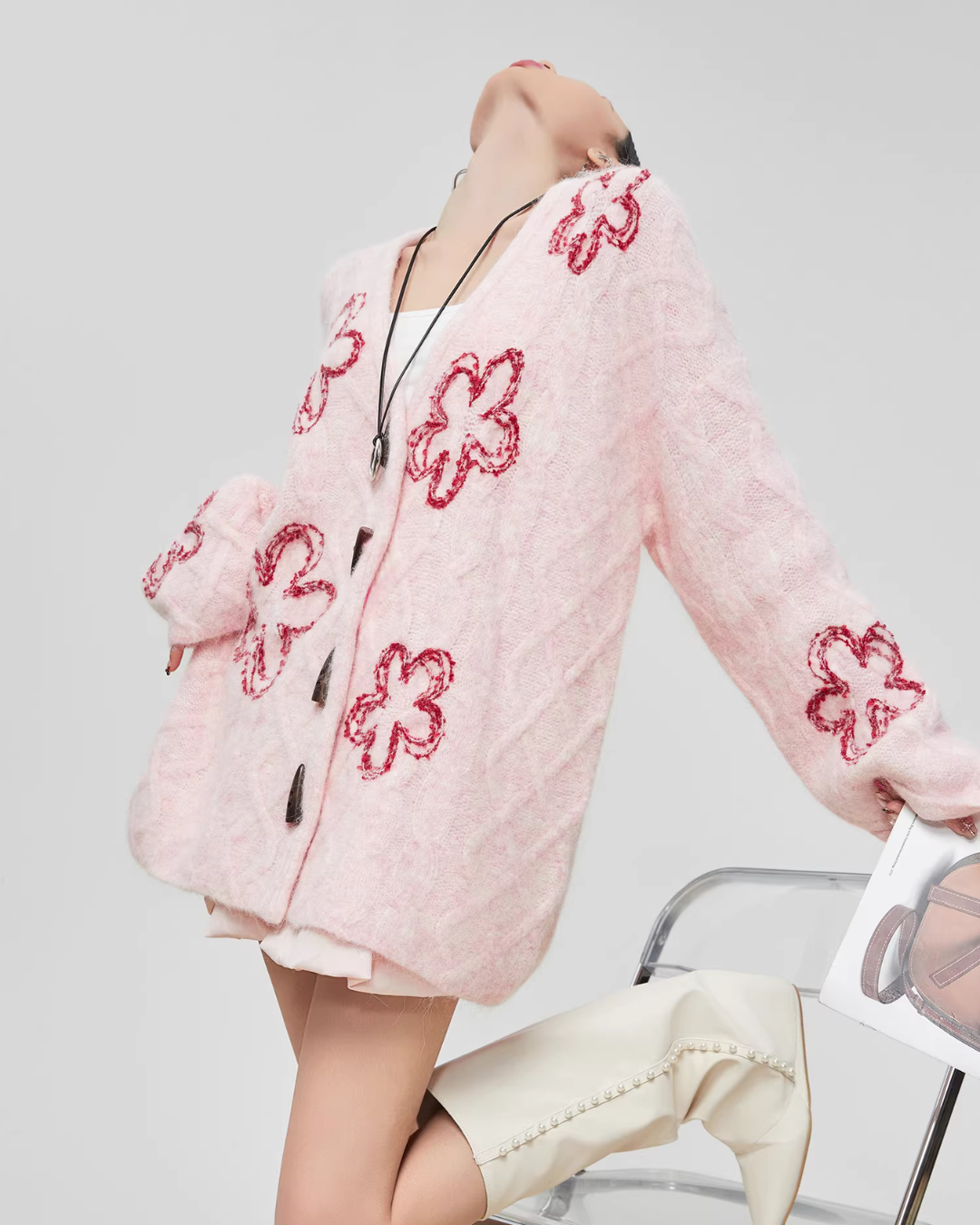 Flower Cable Knit Cardigan Flower Cable Knit Cardigan