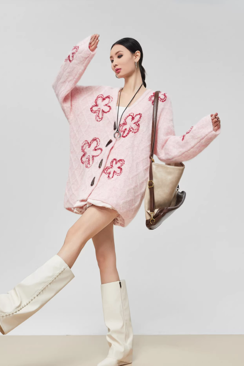 Flower Cable Knit Cardigan