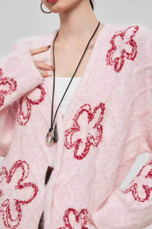 Flower Cable Knit Cardigan