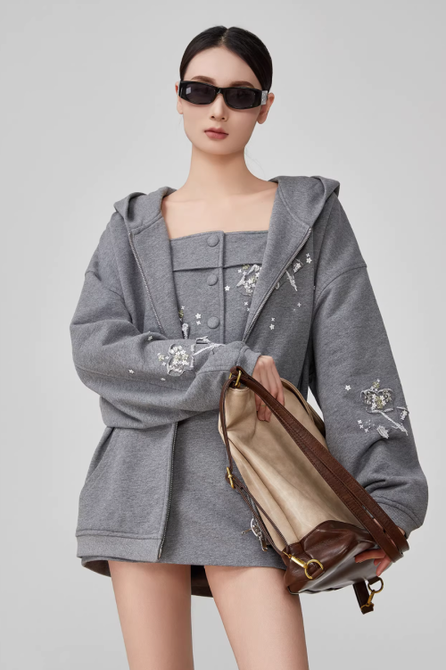 Flower Handmade Zip-Up Hoodie / Camisole / Mini Skirt