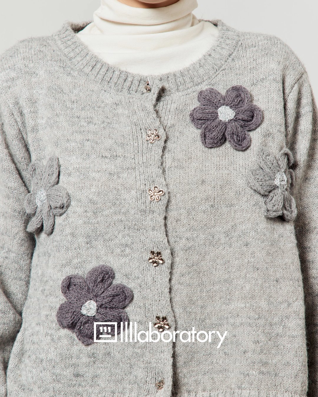 Flower Motif Knit Cardigan / Polka Dot Mini Skirt Flower Motif Knit Cardigan / Polka Dot Mini Skirt