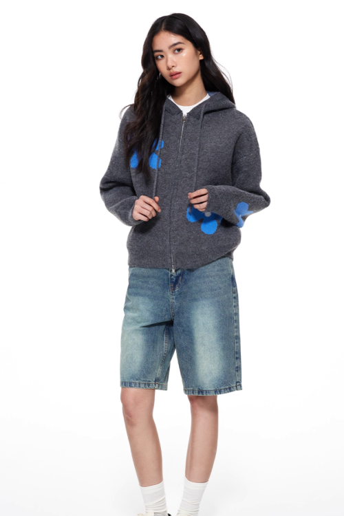 Flower Motif Knit Zip
