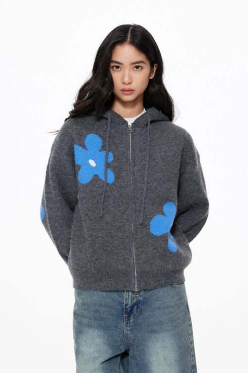 Flower Motif Knit Zip