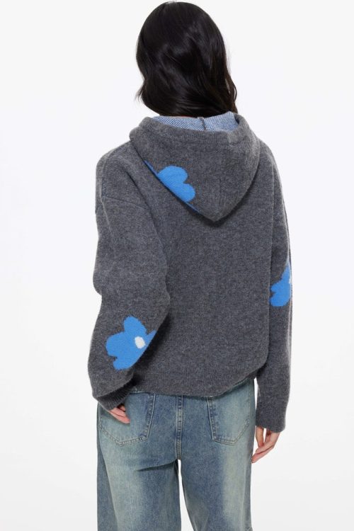 Flower Motif Knit Zip