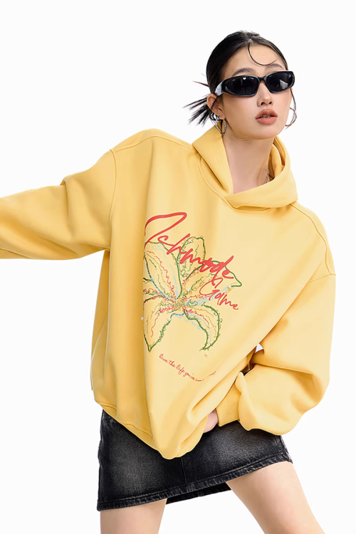 Flower Motif Loose Hoodie