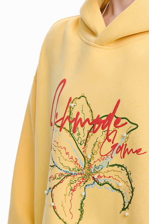 Flower Motif Loose Hoodie