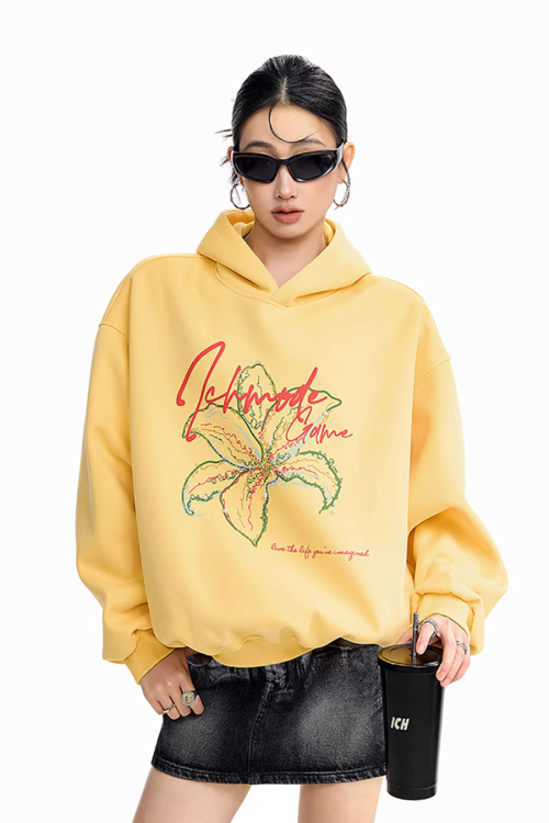 Flower Motif Loose Hoodie