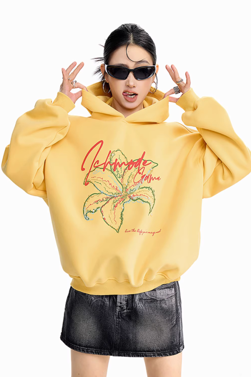 Flower Motif Loose Hoodie