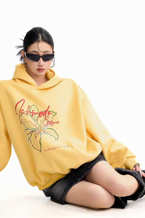 Flower Motif Loose Hoodie