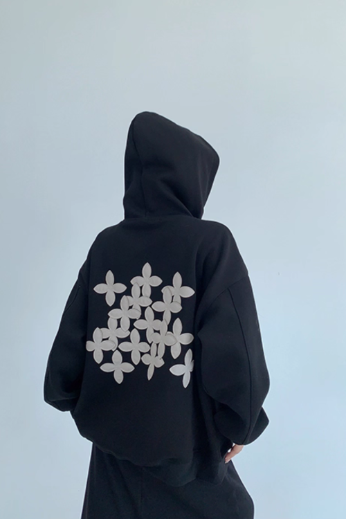 Flower Motif Sweatshirt Hoodie