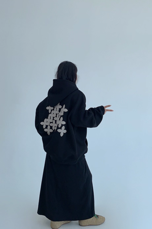 Flower Motif Sweatshirt Hoodie