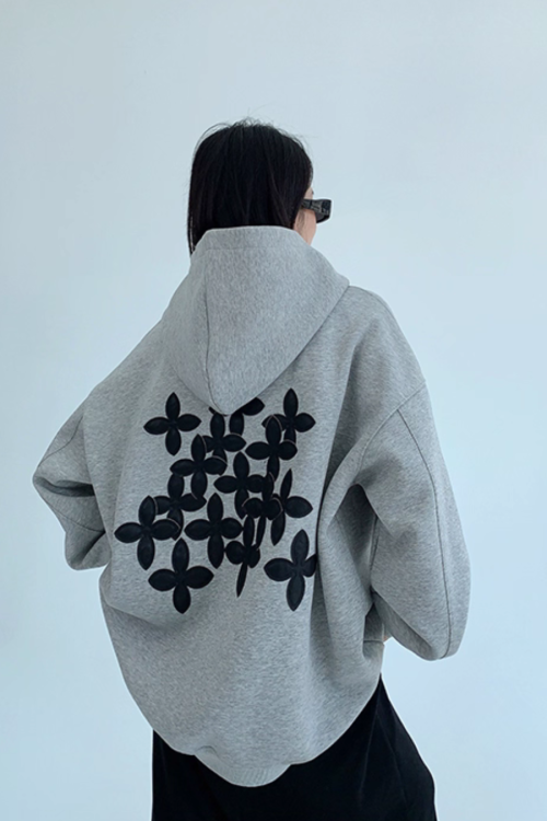 Flower Motif Sweatshirt Hoodie