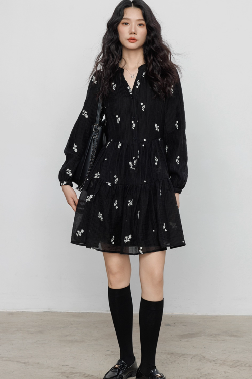 Flower Patterned Flare Dress