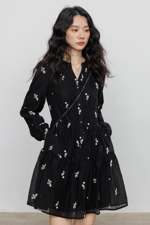 Flower Patterned Flare Dress