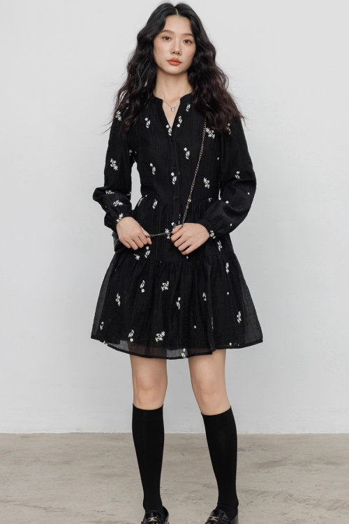 Flower Patterned Flare Dress