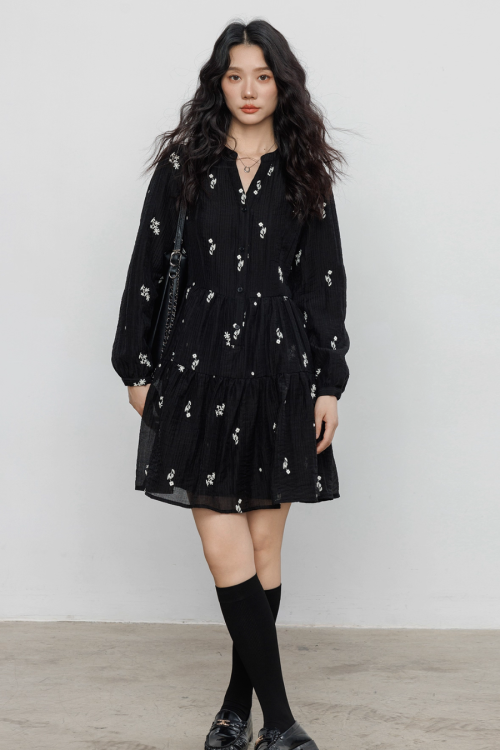 Flower Patterned Flare Dress