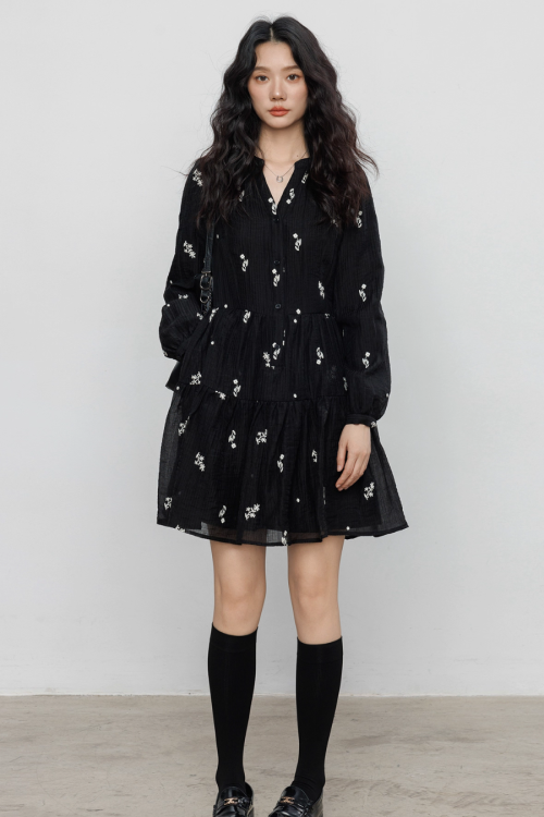 Flower Patterned Flare Dress