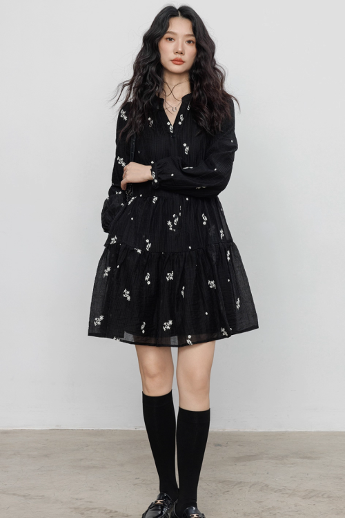 Flower Patterned Flare Dress