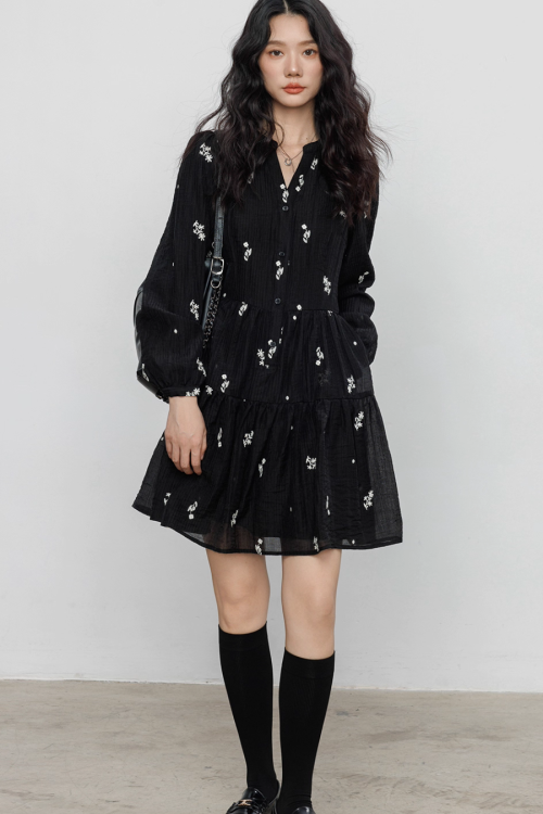 Flower Patterned Flare Dress
