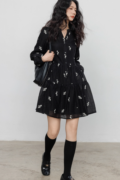 Flower Patterned Flare Dress