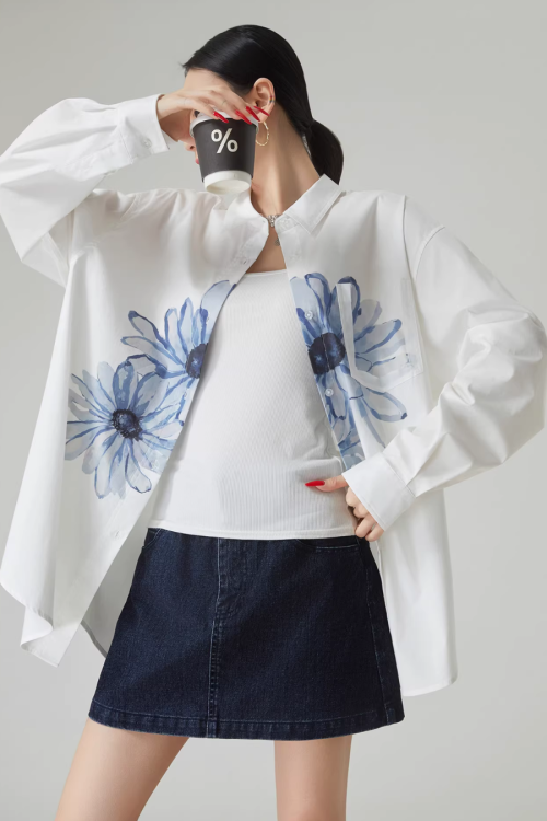 Flower Print Long-Sleeve Shirt