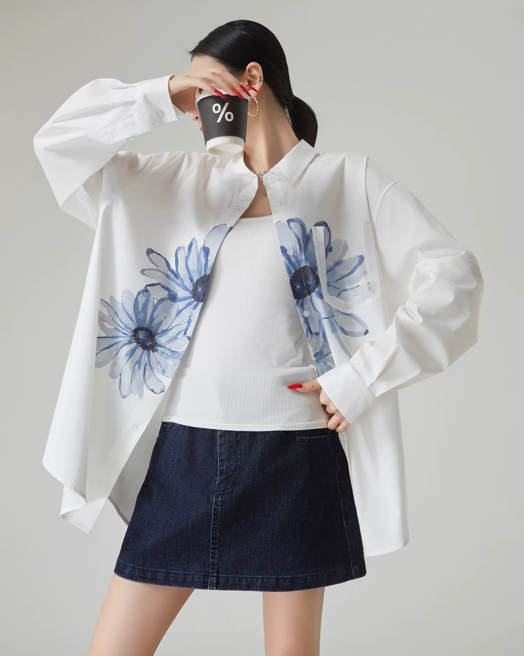 Flower Print Long-Sleeve Shirt Flower Print Long-Sleeve Shirt