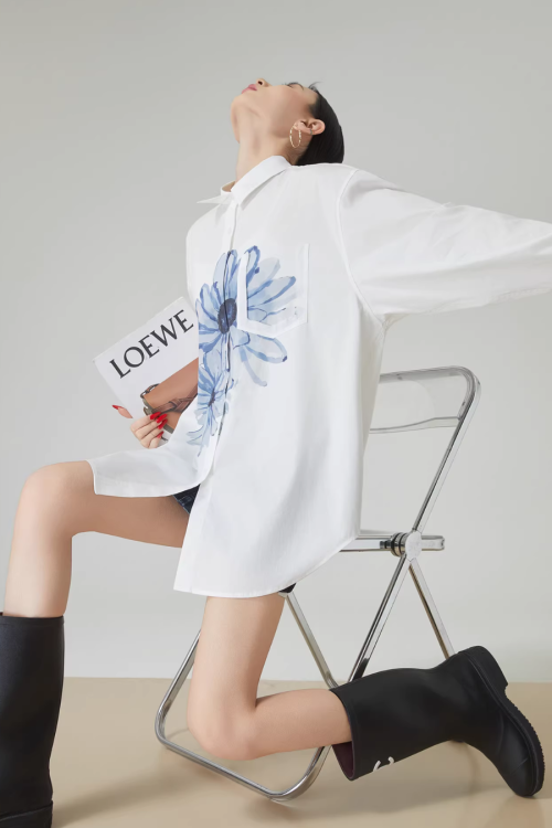 Flower Print Long-Sleeve Shirt