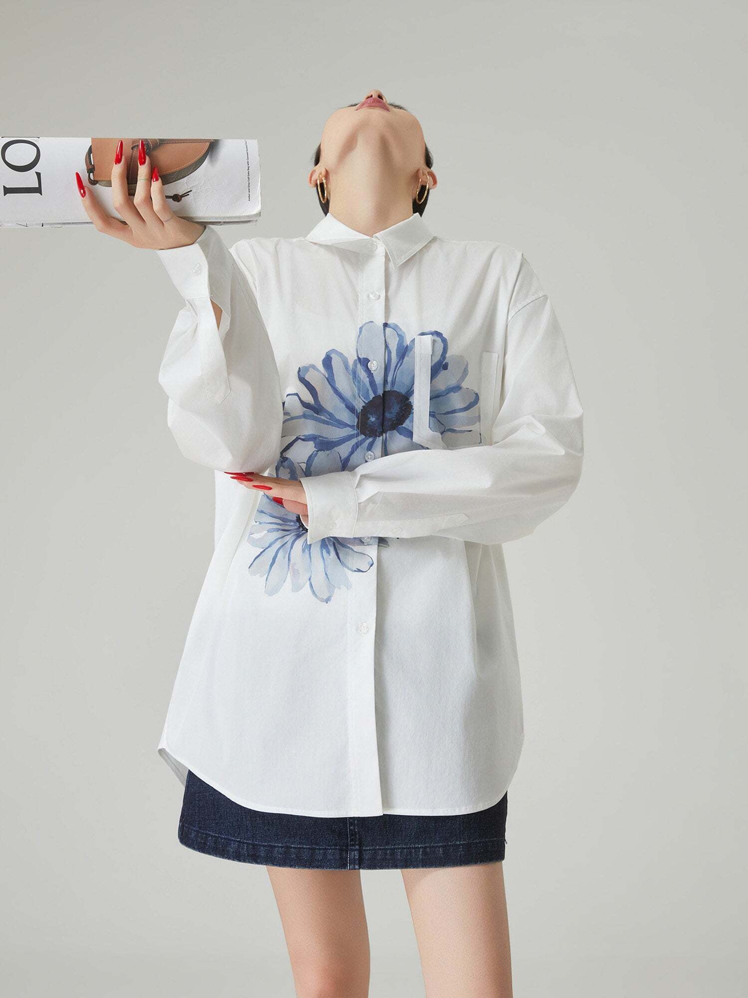 Flower Print Long-Sleeve Shirt