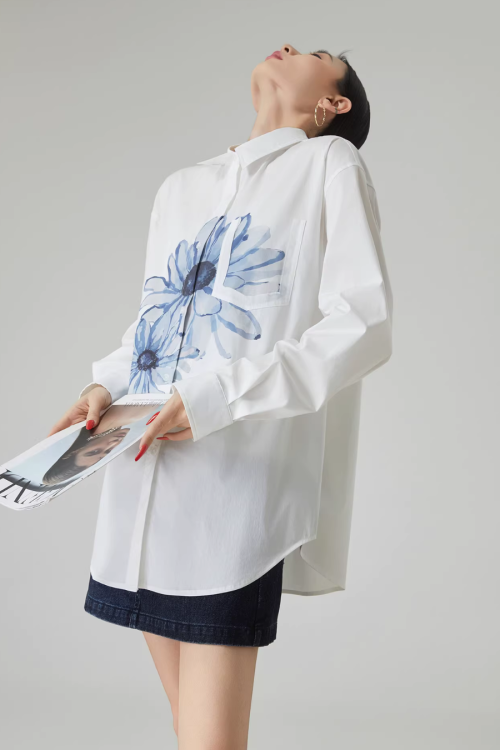 Flower Print Long-Sleeve Shirt