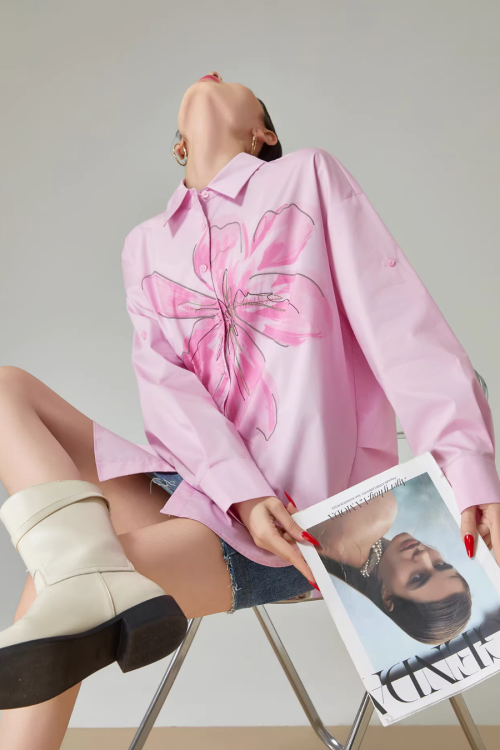 Flower Print Long-Sleeve Shirt