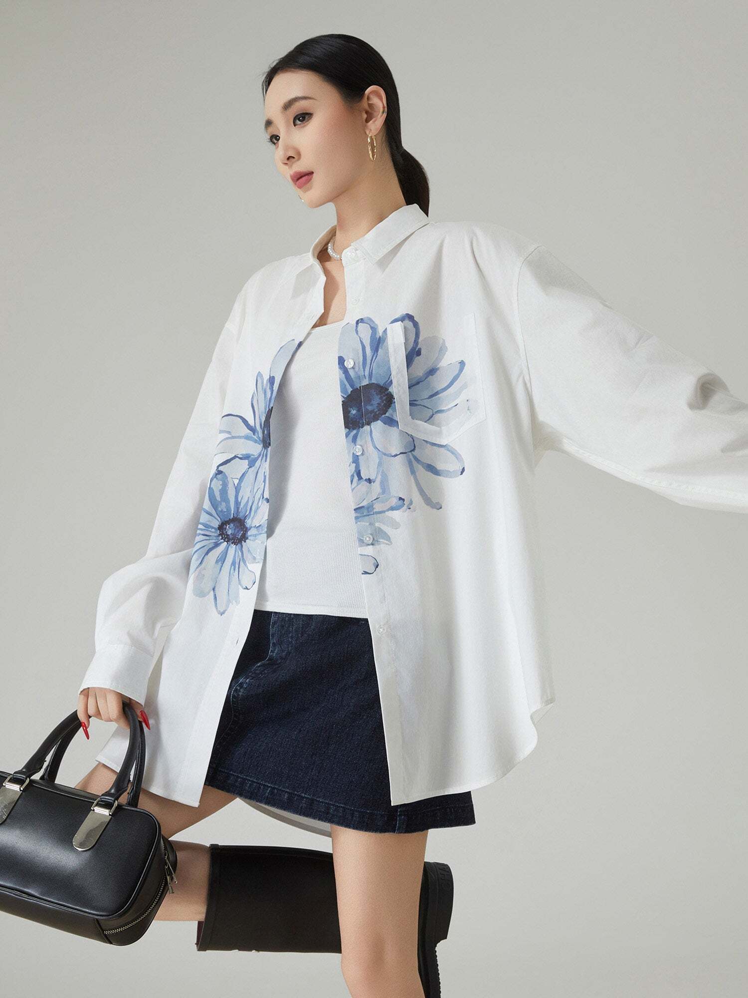 Flower Print Long-Sleeve Shirt Flower Print Long-Sleeve Shirt