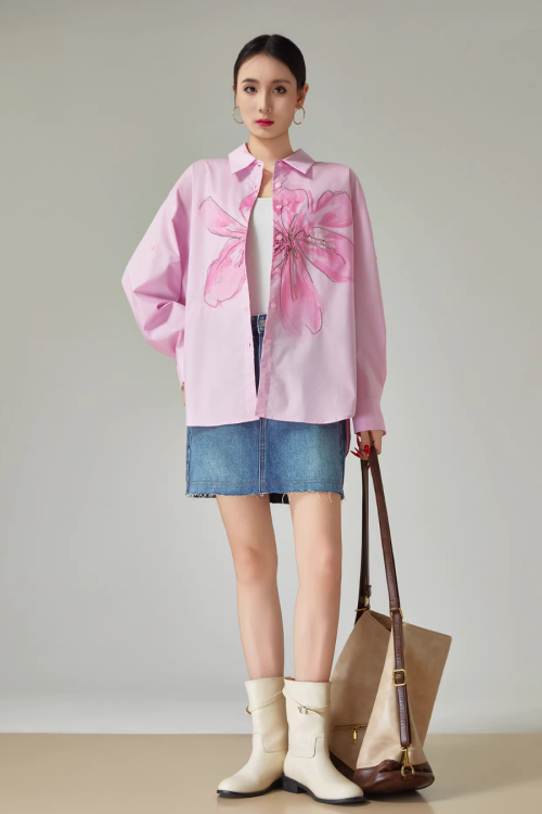 Flower Print Long-Sleeve Shirt