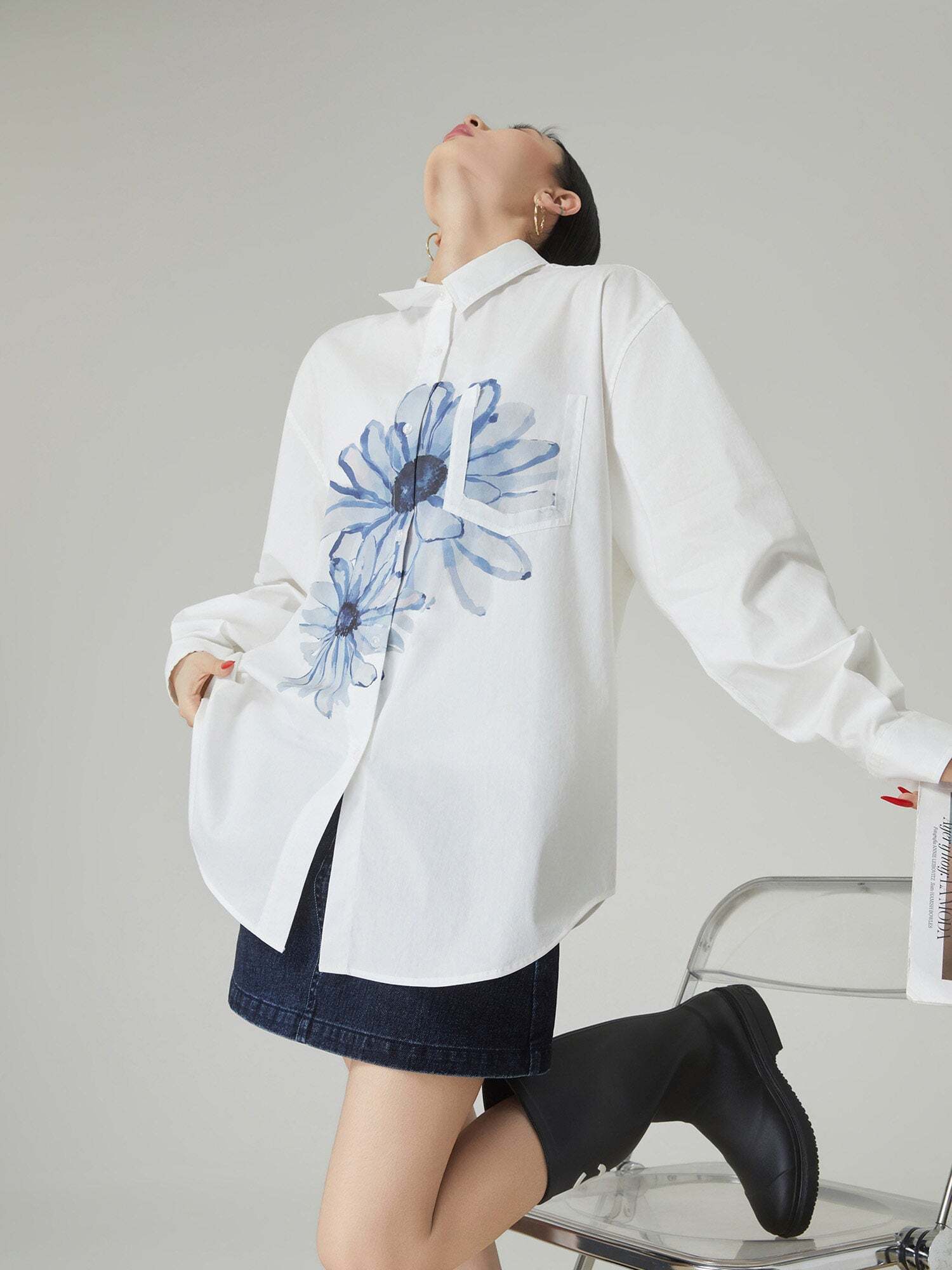 Flower Print Long-Sleeve Shirt Flower Print Long-Sleeve Shirt