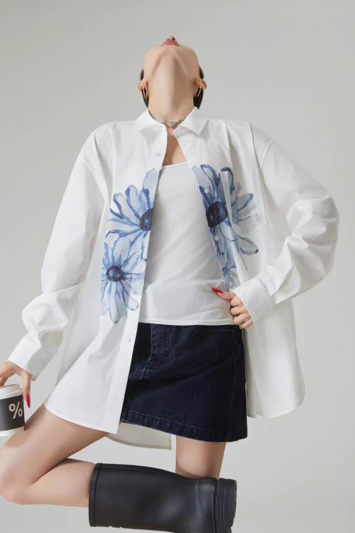 Flower Print Long-Sleeve Shirt