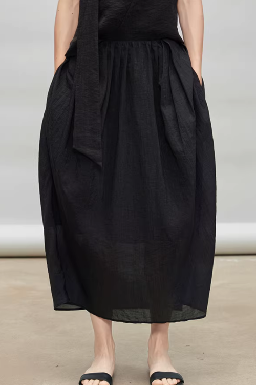 French Ribbon Sleeveless Top / Irregular Tulip Hem Skirt