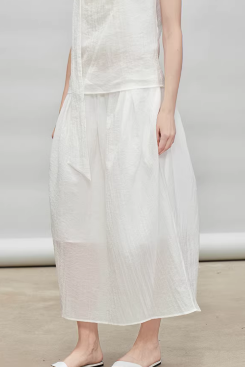 French Ribbon Sleeveless Top / Irregular Tulip Hem Skirt