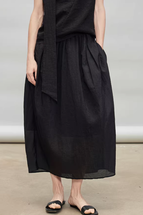 French Ribbon Sleeveless Top / Irregular Tulip Hem Skirt