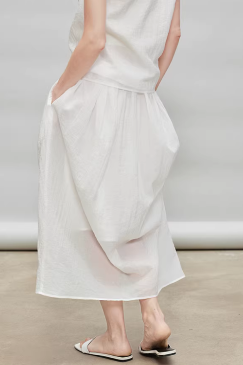 French Ribbon Sleeveless Top / Irregular Tulip Hem Skirt