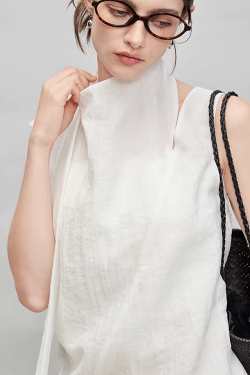 French Ribbon Sleeveless Top / Irregular Tulip Hem Skirt