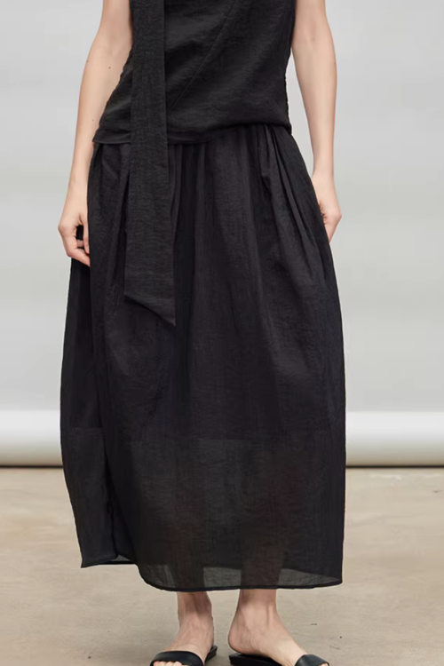 French Ribbon Sleeveless Top / Irregular Tulip Hem Skirt