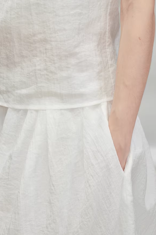 French Ribbon Sleeveless Top / Irregular Tulip Hem Skirt