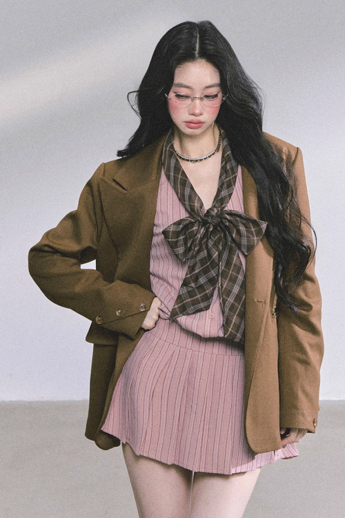 French Stripe Long-Sleeve Shirt Dress