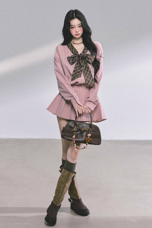 French Stripe Long-Sleeve Shirt Dress