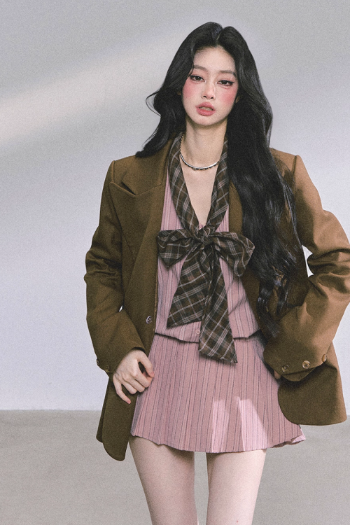 French Stripe Long-Sleeve Shirt Dress