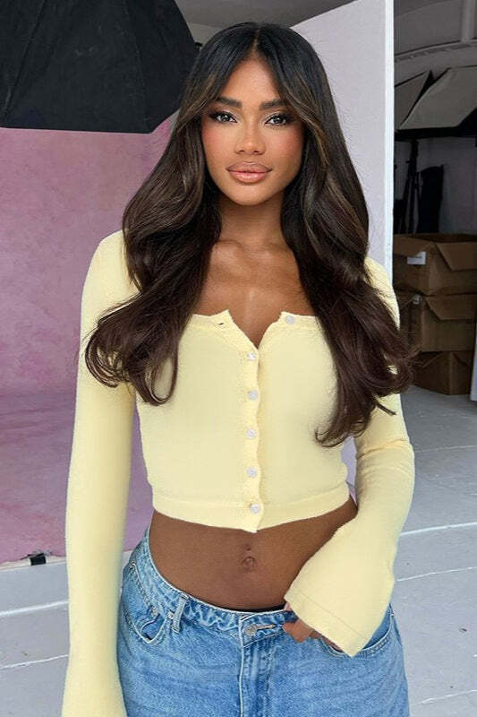 Fresh Knit Cropped Long Sleeve Blouse