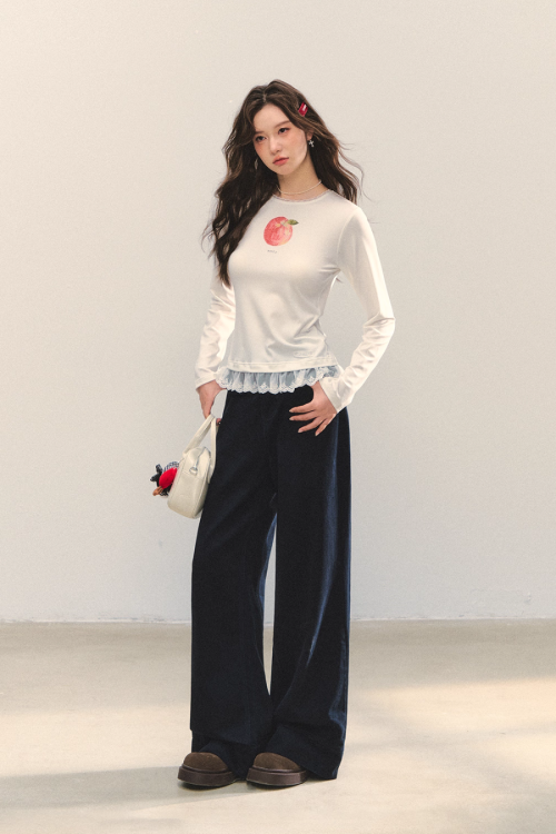 Fruit Print Long Sleeve Top / Wide Pants