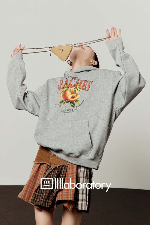 Fruit Print Sweat Hoodie / Docking Mini Skirt