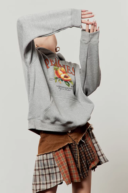 Fruit Print Sweat Hoodie / Docking Mini Skirt