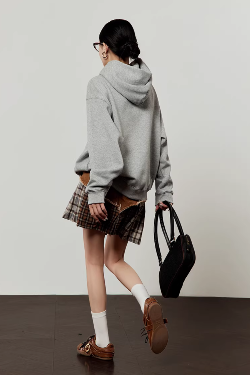 Fruit Print Sweat Hoodie / Docking Mini Skirt